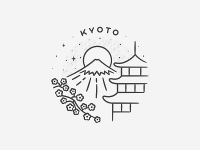 Kyoto asia badge black and white city hand drawn icon japan kyoto landmark minimal simple texture