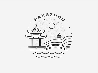 Hangzhou asia badge black and white china city hand drawn hangzou icon landmark minimal simple texture