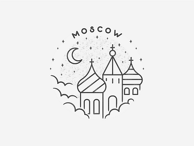 Moscow badge black and white building city cloud hand drawn landmark moscow russia simple texture travel