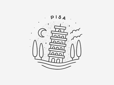 Pisa badge black white circle city europe icon italy landmark line art minimal pisa simple travel