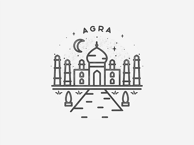 Agra agra asia badge black and white city hand drawn icon illustration india landmark minimal simple taj mahal texture travel