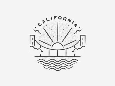 California badge black and white cali california circle city golden gate hand drawn icon illustration landmark logo minimal ocean san francisco simple texture travel waves