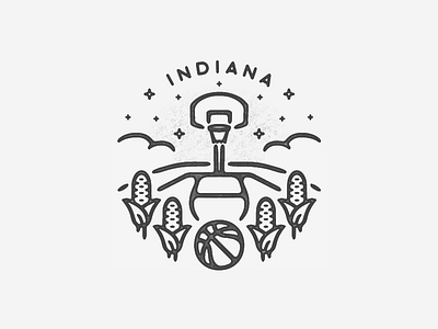 Indiana badge basketball black and white city corn hand drawn hoosier icon illustration indiana landmark logo midwest minimal simple texture travel