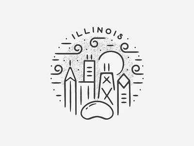 Illinois america badge black white building bulls chicago city cloud gate illinois illustration landmark midwest minimal nature simple states travel usa windy windy city