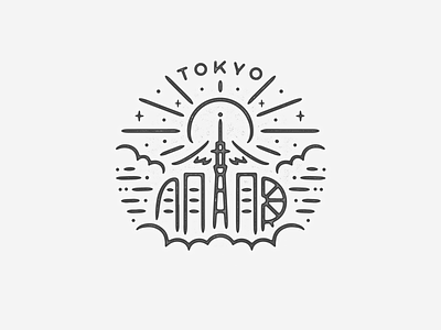 Tokyo asia badge black white building city icon japan landmark logo mountain mt fuji simple texture travel