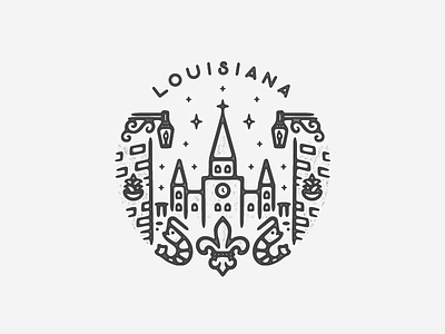 Louisiana badge black and white bourbon building cajun city french icon illustration landmark lantern louisiana minimal new orleans plant shrimp simple south texture travel