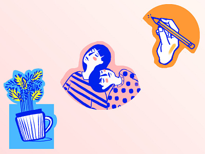 Stickers create draw illustration mug plants relax sticker sticker set