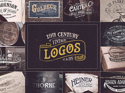 19th Century Vintage Logos 19th century logos badge bundle font logo logo bundle logo pack retro retro logos textures vintage vintage logos