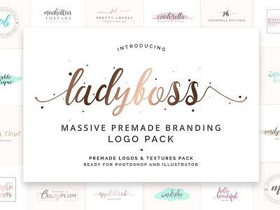 Ladyboss Premade Branding Logo Pack branding creative girlboss golden ladyboss logo logo creator logo pack modern premade premade logos textures pack