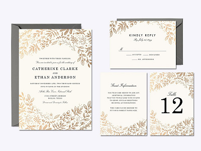 Harvest Flowers Wedding Suite classy elegant floral flower gold invitation invitation template invitations suite template wedding wedding suite