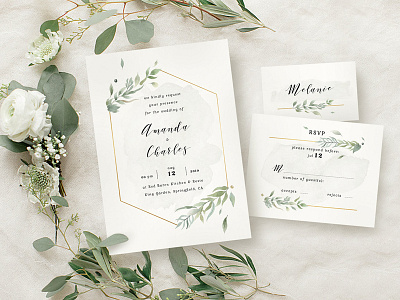 Modern Gold Foliage Wedding Suite card elegant invitation foliage wedding suite gold foilage invitation modern print template simple invitation suite wedding wedding invitation wedding suite