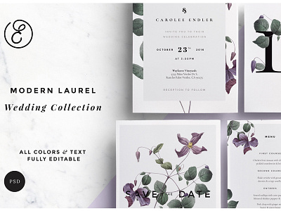 Modern Laurel P.1 Wedding Collection botanical botanical wedding flower invitation set invite laurel wedding suite modern modern wedding wedding bundle wedding collection wedding invitation wedding photoshop