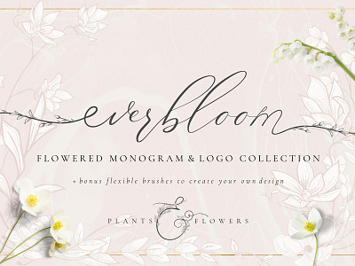 Flowered Monogram & Logo Collection floral floral logo flower flowered monogram handwritten letter logo collection logo creator logo templates monogram vector wreath