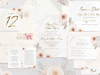 Whimsical Wedding Invitation Suite elegant invitation gold invitation invite set invite template template wedding wedding invitation wedding invitation suite wedding invite wreath