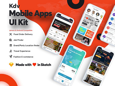 5 Multi Categories Mobile App UI KIT fashion store food delivery app food order app mobile app mobile ui kit shipper app sketch mobile app startup apps traveler app ui ui kit
