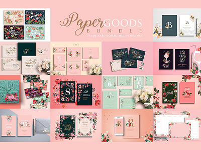 Paper Goods Bundle - Handpicked Set elegant card floral bundle floral cards floral postcard greeting cards invitation paper goods bundle postcard stationary vintage wedding wedding invitation