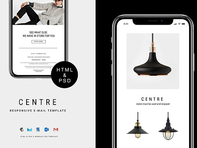 C E N T R E — E-newsletter business clean clothes e newsletter fashion flat email template mail marketing minimal minimalist modern multipurpose e newsletter shoes