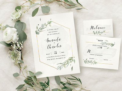 Modern Gold Foliage Wedding Suite clean elegant invitation feminine foliage gold illustration modern template vintage invitation wedding wedding invitation wreath invitation