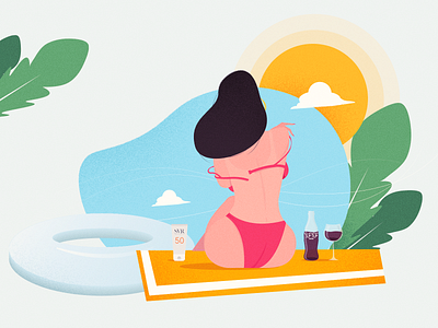 Summer Girl beach bikini coke design illustration nude pool summer sun vector