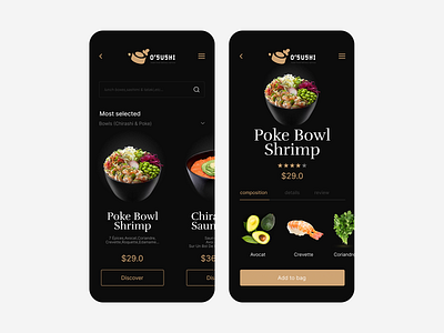 O Sushi - Product screen dark food app mobile sushi ui user experience