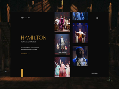 Hamilton: An American Musical. Main Page. after affects animation branding broadway design graphic hamilton home homepage interface lyrics minimal musical typography ui ux web website