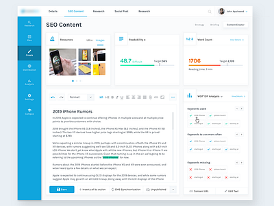 Dashboard Design for Content Marketing Platform