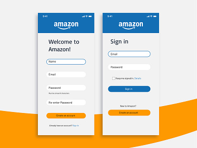 Amazon Sign Up/Sign In amazon app design branding colorful daily ui dailyui design flat iphone x logo minimal mobile typography vector