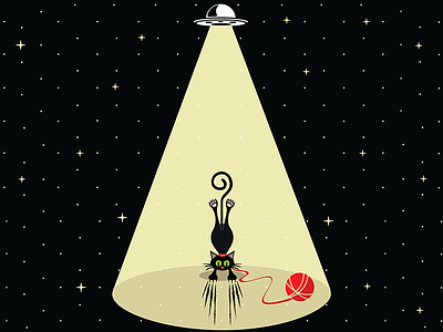 Spacecat ball black cat illustration night spaceship