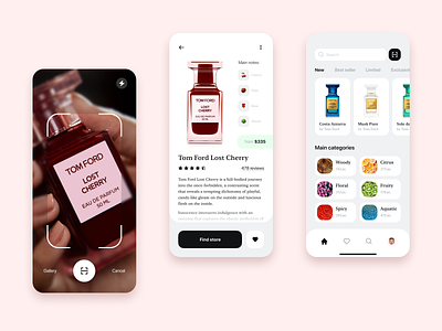 AR Scan and search any fragrance app app art clean design dribbble fragrance iphone mobile perfume popular scan scaner scanning search shop tom ford ui uiux ux