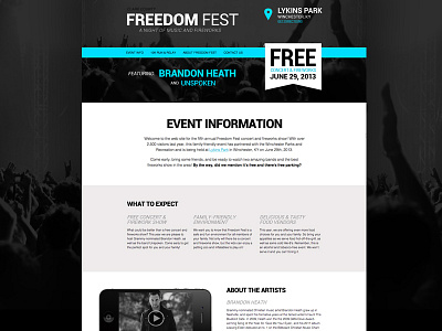 Freedom Fest - A Night of Music and Fireworks brandon heath concert design event freedom landing landing page music web site