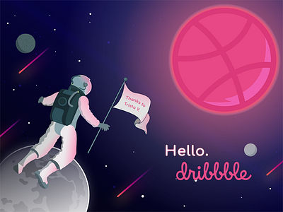 Hello Dribbble astronaut debut design first shot fisrt flat hello hello dribbble icon illustration lettering moon