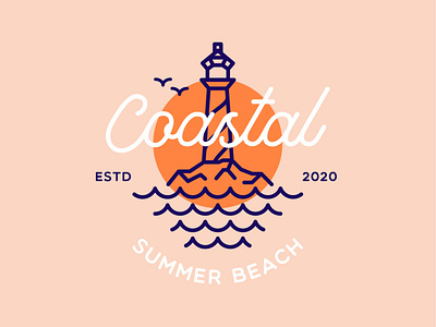 Coastal Summer Beach badge beach brand coastal creative design illustration illustrations landscape light lighthouse logo design nature retro sea vector vintage wave