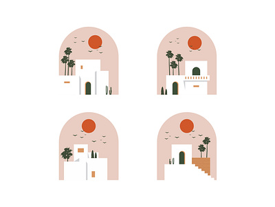 Summer Vibes architecture building design home house icon illustration landscape logo minimal panorama pink realestate spring summer