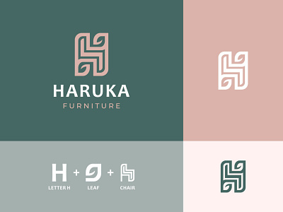 Haruka Furniture architecture brand branding chair furnishing furniture green h logo interior leaf letter logo logotype mark nature symbol table tree