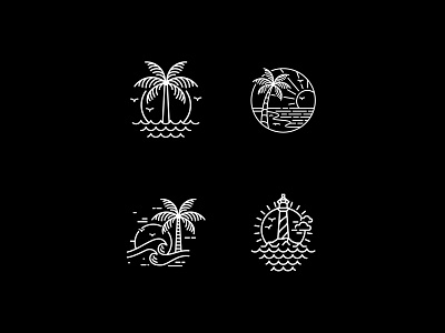 Sunset Beach badge beach bar beach club branding caffe graphic design identity illustration line art logo mark minimalistic palm leaf palm tree restaurant sea seafood summer vibes tropical vintage