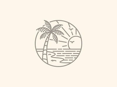 Sunset badge beach branding coastal design graphic illustration landscape logo ocean outline retro sea simple sun sunset vintage wave