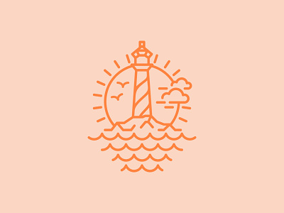 Lighthouse Beach badge beach brand branding coastal creative design icon illustration light lighthouse logo mark ocean retro sea sun sunset vintage wave