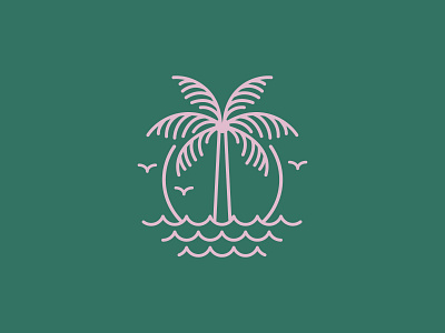 Palm badge beach brand branding coastal creative design icon illustration logo mark ocean palm retro sea sun sunset vintage water wave