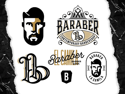 Baraber badge barber face lettering logo design people retro vector vintage