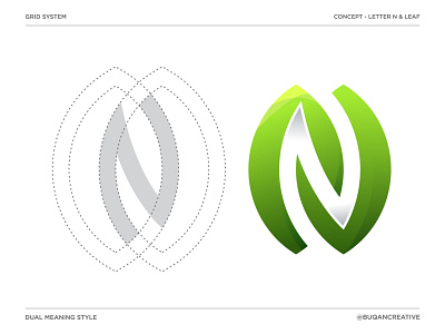 N + Leaf branding design forest green grid icon illustration leaf letter n logo logodesign nature