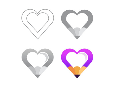 Love + Pen app app logo branding design flat gradient heart icon illustration logo love mark modern logo pen symbol ui ux vector write