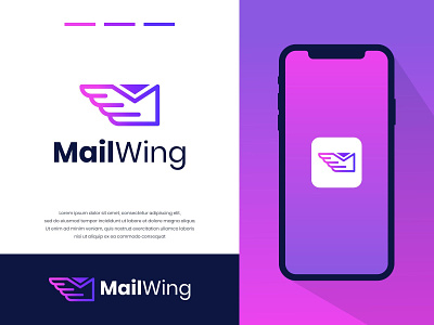 Mail Wing agency app bird branding envelope fly gradient logo icon logo logo design mail mail logo mark message modern logo professional symbol trendy logo vector wing