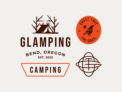 Ghost Tree Camps art badge brand camping forest identity illustration letter logo monogram mountain patch quail tent tree vector