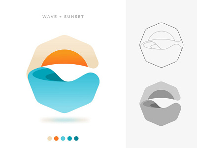 Wave Sunset beach brand identity branding design holiday identity illustration logo logo design mark ocean sea summer sunrise sunset symbol vacation vector water wave