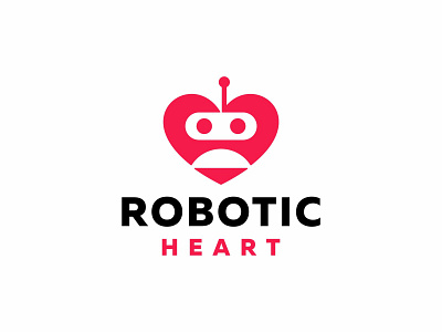 Robotic Heart Logo ai bot branding character chatbot cute face friendly happy head heart logo logo design love mascot robot robotics tech