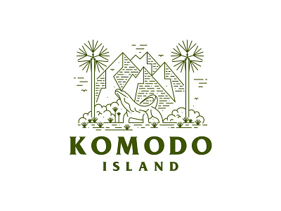 Komodo Island animal dragon graphic illustration island komodo lizard monoline mountain nature packaging paradise summer vector