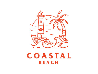 Coastal Beach - Lighthouse beach branding illustration island light lighthouse logo marine mark ocean palm sea wave waves
