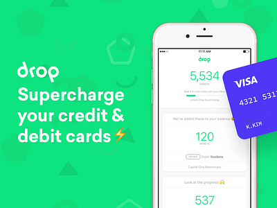 Drop - Supercharge your credit & debit cards app card credit debit drop fun ios link loyalty points rewards uiux