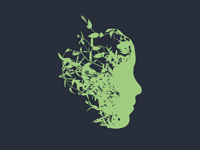 Spring Mind Logo Concept concept face grass head leaves logo silhouette spring vector