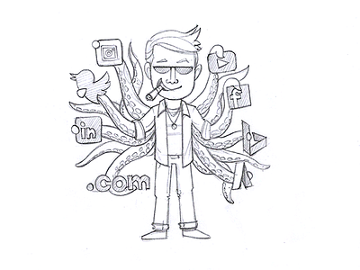 Man With Multiple App Sketch